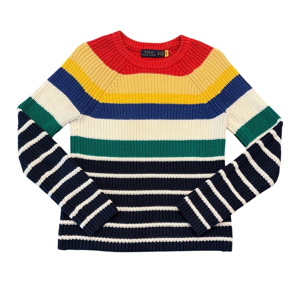 Polo Ralph Lauren Womens XS Color Striped Cotton Shaker Knit Sweater Preppy